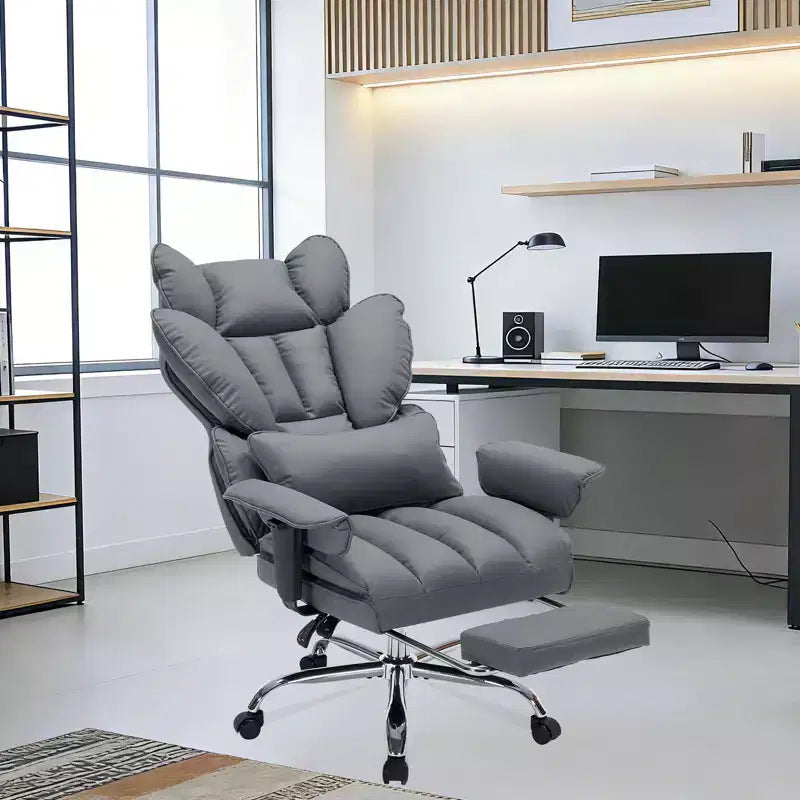 Großer Bürostuhl für große Personen mit Fußstütze, Gaming-Stuhl mit hoher Rückenlehne, Leder-Chefsessel, ergonomischer Schreibtischstuhl mit Lendenwirbelstütze