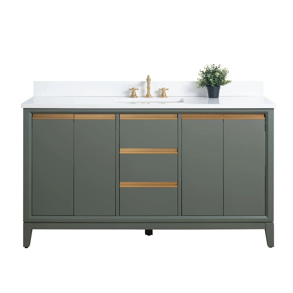 Vanity Art Badezimmerschrank mit Keramikwaschbecken und Platte aus technischem Marmor