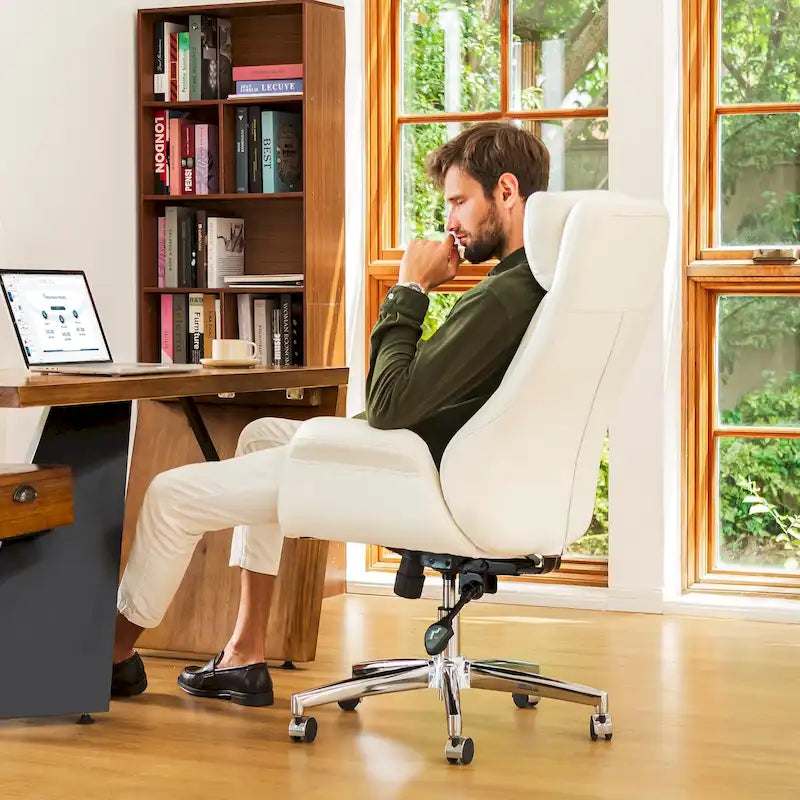 Glitzhome 48-Zoll Mid-Century verstellbarer Drehstuhl aus Kunstleder fürs Büro