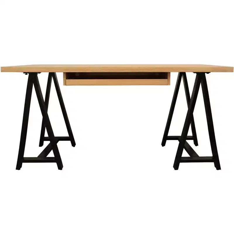 HomeRoots 60 Zoll Executive-Schreibtisch aus massivem Holz und Metall in Natur und Schwarz mit Gestellbeinen