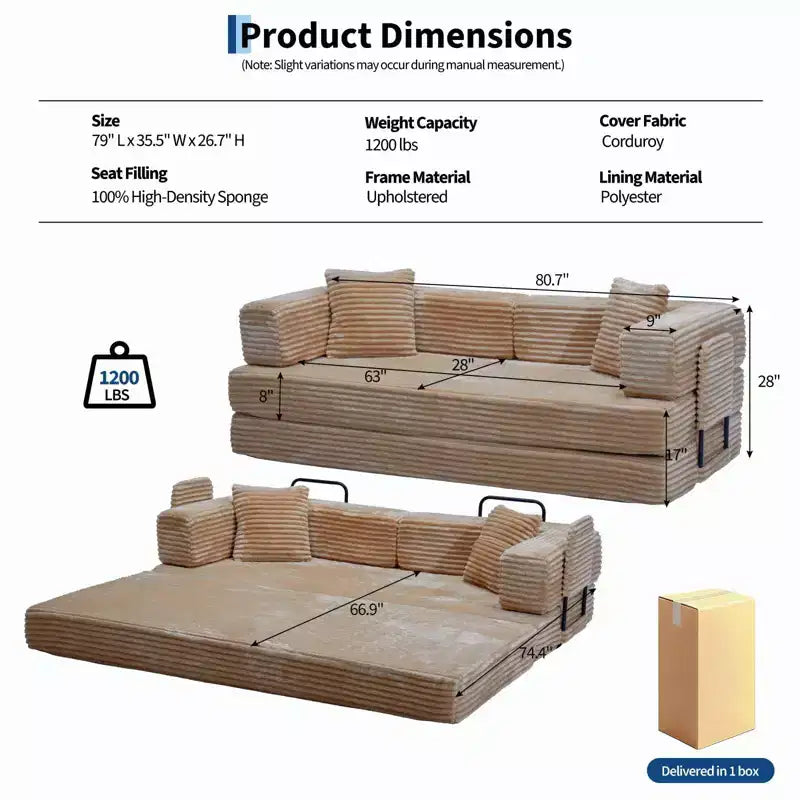 80,7" 5-in-1 ausklappbares Schlafsofa ??Kordsamt, 544 kg, keine Montage erforderlich