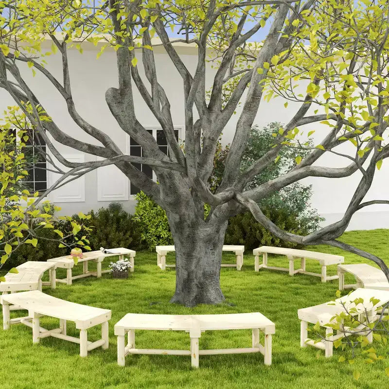 Outsunny Gartenbank aus Holz, halbkreisförmige Baum-Sitzbank für den Außenbereich, runde Baumbank