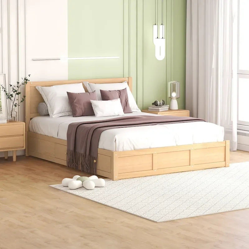 Holz-Plattformbett mit Stauraum und 2 Schubladen