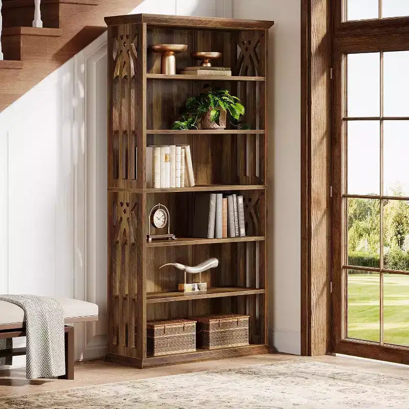 6-stöckiges Holz-Bücherregal, 190 cm hohes Standregal, großes freistehendes Ausstellungsregal