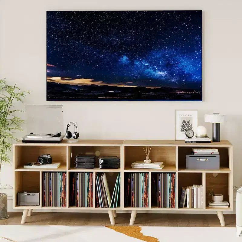 COZONY Plattenspieler-Ständer mit Vinyl-Aufbewahrung, 39,5 Zoll dekoratives Bücherregal Plattenspieler-Ständer fasst bis zu 350 Alben Wohnzimmer