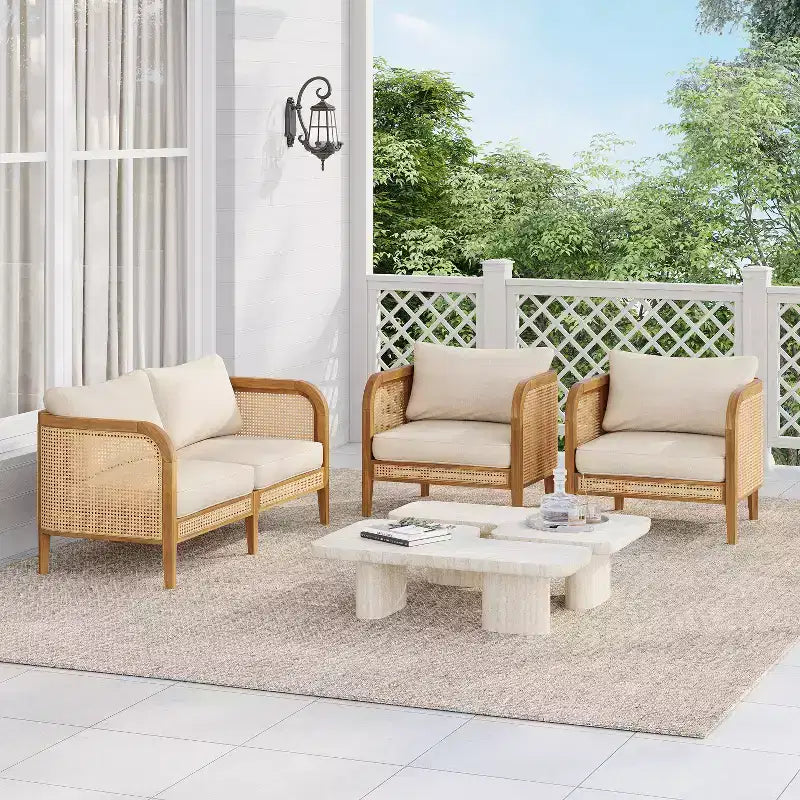 Christopher Knight Home Maciej 3-teiliges Outdoor-Sitzgruppen-Set aus rustikalem Akazienholz und Rattan