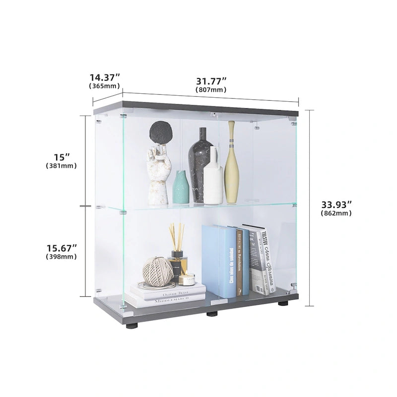 Glasvitrine mit zwei Türen und zwei Einlegeböden, mit Tür