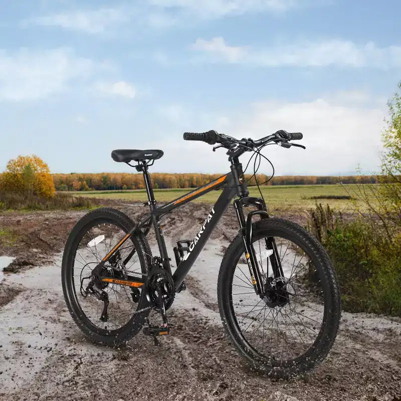 Okak 26 Zoll Mountainbike mit 21 Gängen und Scheibenbremsen, Kinder-Dirtbike mit Rahmen aus kohlenstoffreichem Stahl, Herrenfahrrad für Erwachsene & Jugendliche