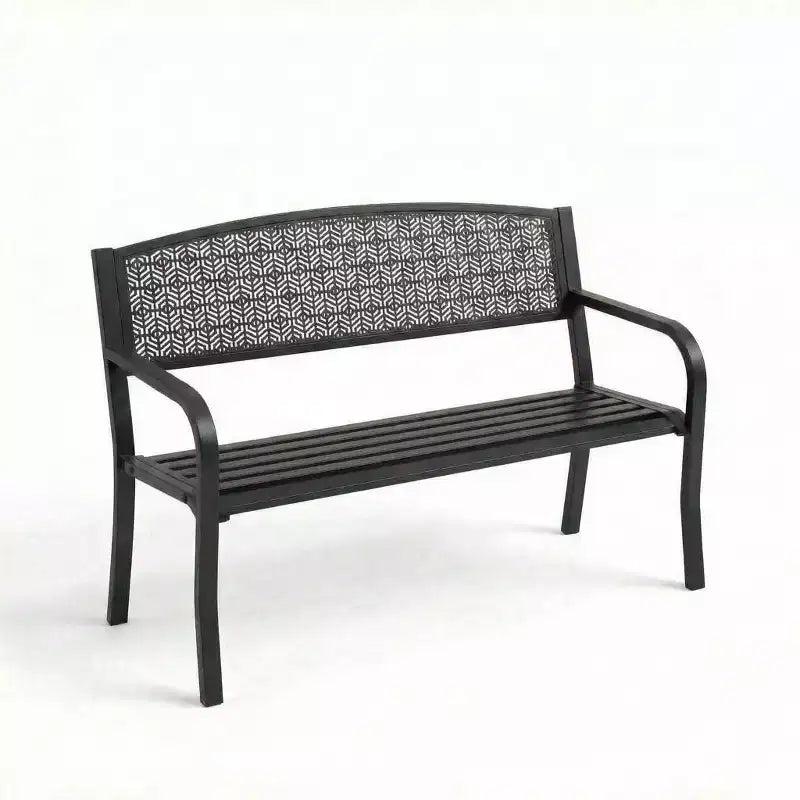 Gartenbank aus Metall für 2 Personen, Stahlbank mit geometrischer Rückenlehne für Terrasse, Garten und Veranda