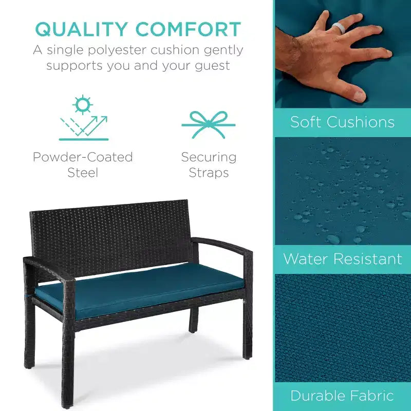 Best Choice Products 2-Sitzer-Outdoor-Korbsitzbank für Garten, Terrasse und Veranda mit 700-lb-Tragkraft und Polster