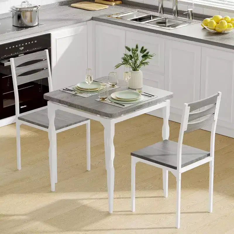 3-teiliges Esszimmer-Set für kleine Räume, Tisch & 2 Stühle mit Spiralbeinen, Kompaktes Küchentisch-Set für Wohnungen