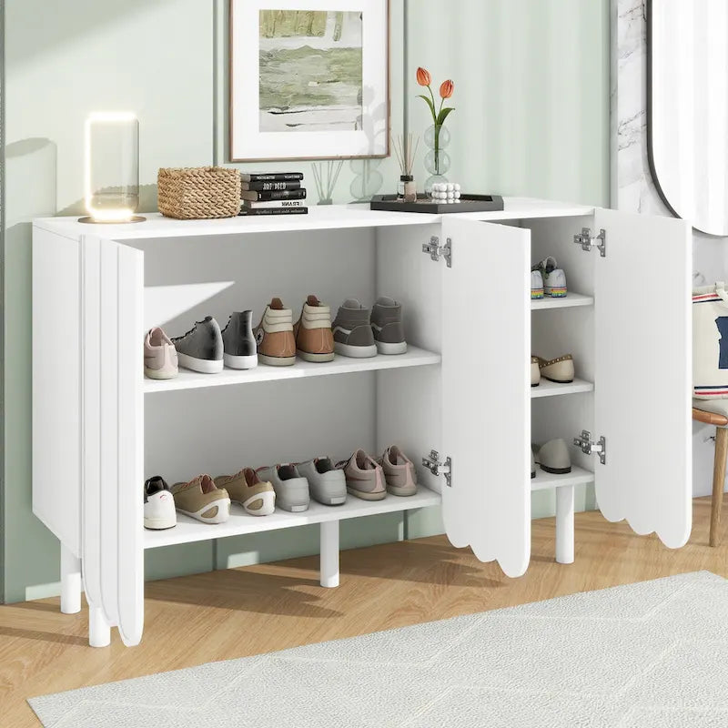 Minimalistischer Schuhschrank im Cream-Stil mit 5 Massivholzbeinen, Sideboard-Buffetschrank mit verstellbaren Einlegeböden