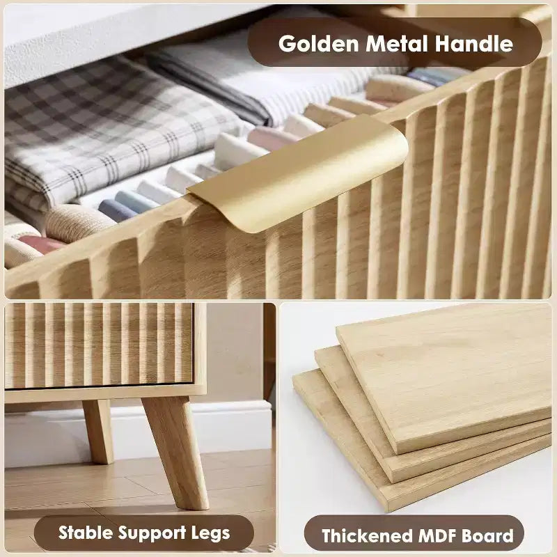 Geriffelte 9-Schubladen-Kommode, 60,6 breite Holzkommode mit tiefem Stauraum, für Schlafzimmer, Wohnzimmer oder Flur