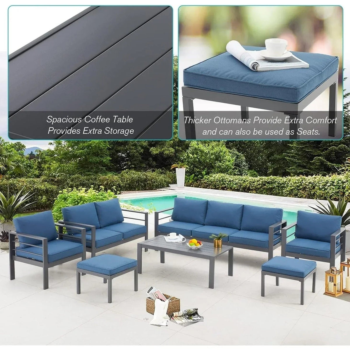 AECOJOY 7-teiliges Aluminium-Terrassenmöbel-Set Outdoor-Gesprächsgarnitur