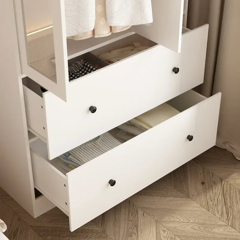 Kleiderschrank mit Spiegel, verstellbarer Kleiderstange und platzsparendem Design