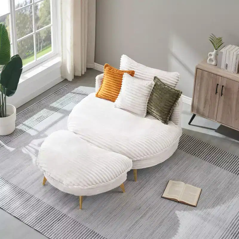 Moderner Sessel mit Hocker, gepolstertes extragroßes Einzelsessel-Sofa, tiefer Lounge-Sessel mit Fußstütze für Schlafzimmer, Wohnzimmer und Büro
