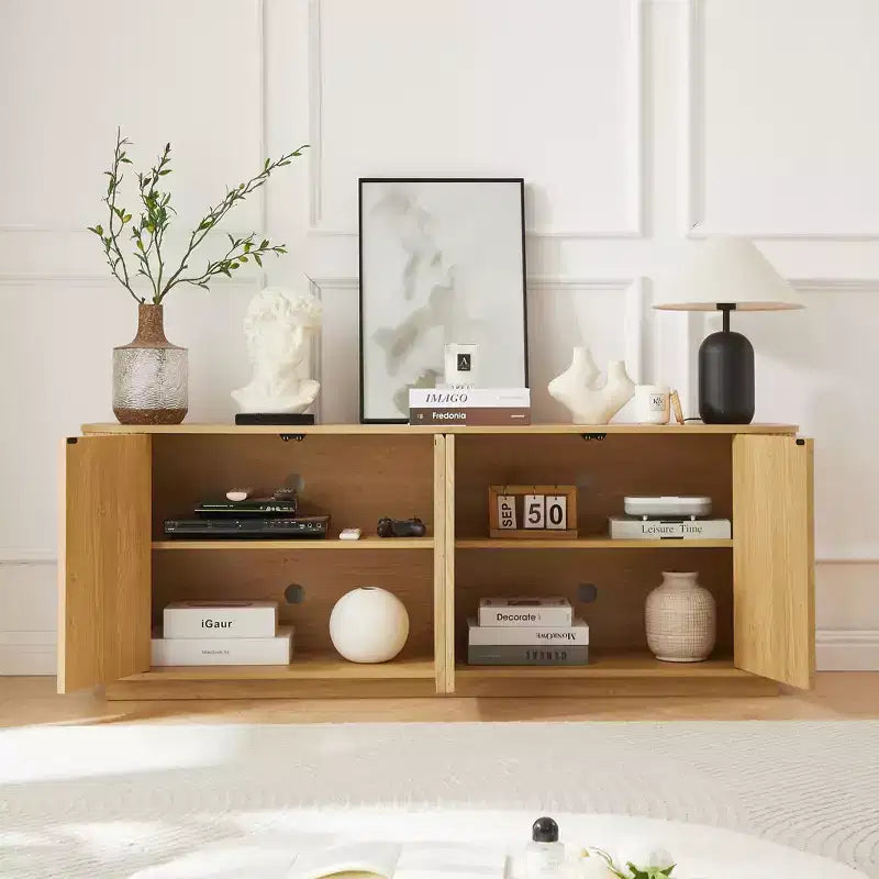 JVNOXK Sideboard-Aufbewahrungsschrank TV-Ständer mit Wellenmuster Buffet-Schrank Holzschrank mit vertikalen Streifen für Küche/Schlafzimmer/Flur. Natur