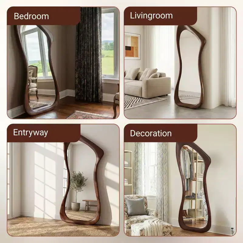 Dovelina 71H*31W Asymmetrischer Ganzkörperspiegel, dekorativer Anlehnspiegel, moderner Badezimmerspiegel für Wohnzimmer, Esszimmer, Flur und Schlafzimmer
