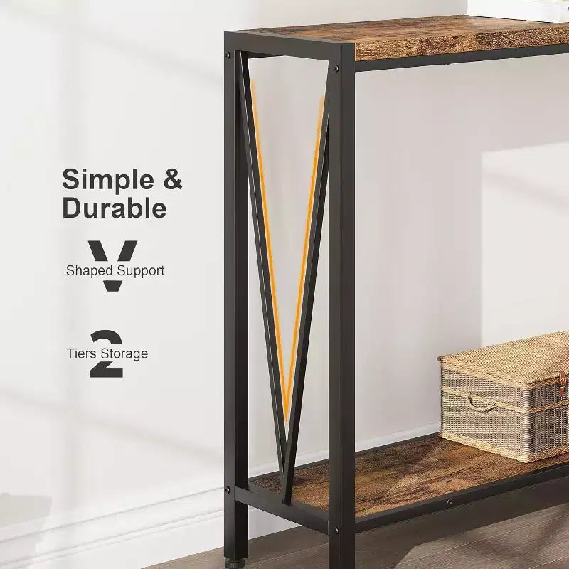 Konsolentisch, 110 cm (43 Zoll) 2-stöckiger Eingangstisch, schmaler Sofatisch mit Stauraum, für Wohnzimmer, Flur und Eingangsbereich