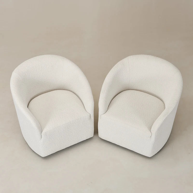 KINWELL 32 W Bouclé-gepolsterter drehbarer Fasssessel (2er-Set)