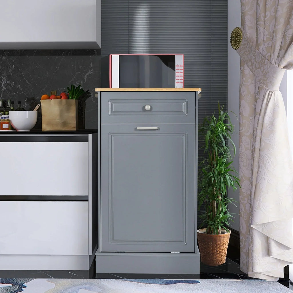 Küche Abklappbarer Mülleimer-Schrank Stauraum Holzeimer mit Schublade für die Arbeitsplatte