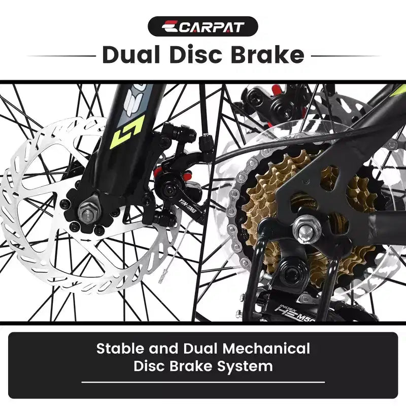 Okak 24 Zoll Mountainbike mit Stahlrahmen, Kinderfahrrad mit Shimano 21-Gang-Schaltung, doppelten Scheibenbremsen und Vordergabel-Federung, Fahrrad für Jugendliche