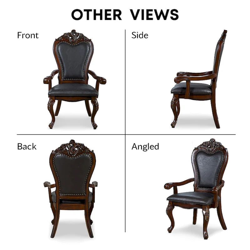 Furniture of America Eugene Traditionelle Esszimmer-Armstühle aus Massivholz mit Ziernagelbesatz und Cabriole-Beinen (2er-Set)