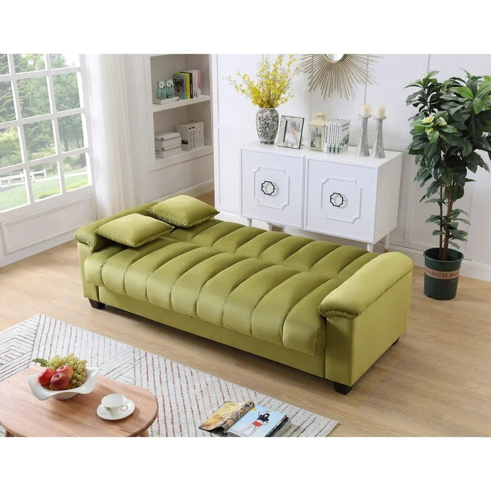 Wandelbares Schlafsofa für das Wohnzimmer mit stoffbezogener Rückenlehne in Rillenoptik