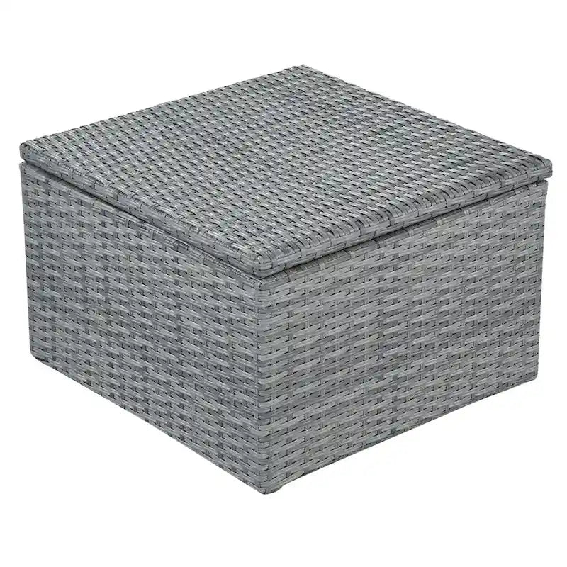 Graues Outdoor-Tagesbett aus Korbgeflecht mit Polstern und ausziehbarem Sonnendach