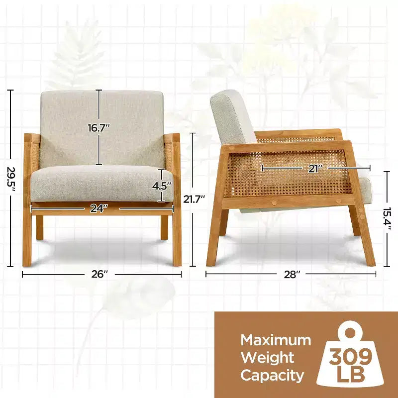 Yaheetech 2er-Set gepolsterte Akzentstühle mit Rattan-Seiten für Wohnzimmer und Schlafzimmer