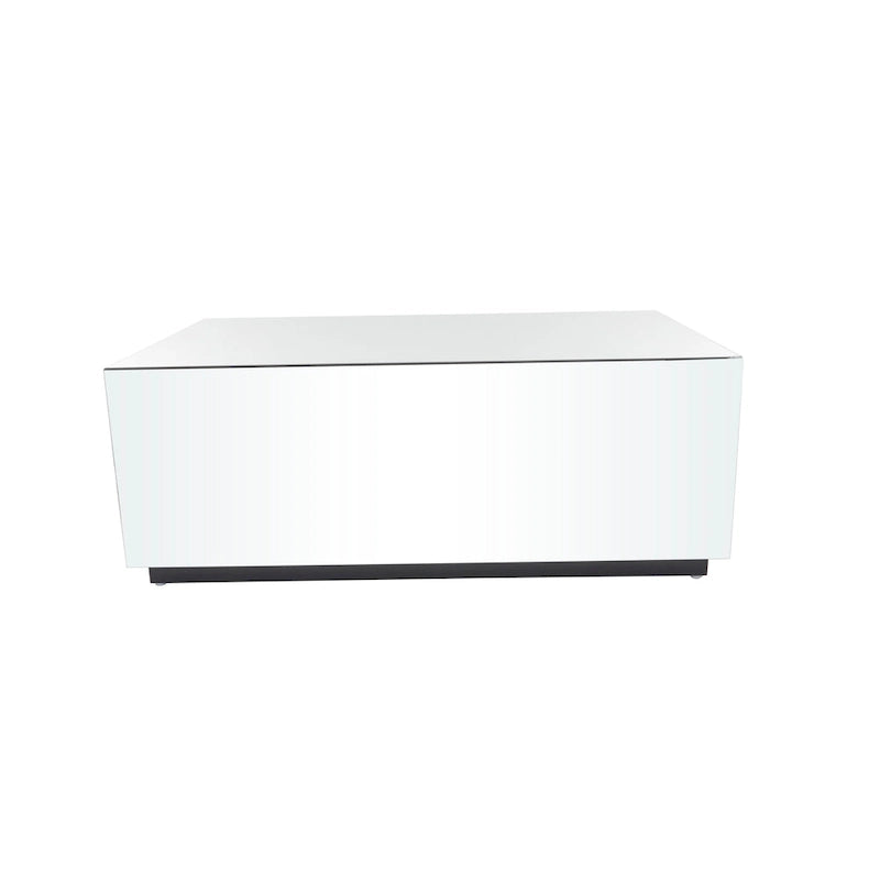 Rechteckiger Couchtisch aus Spiegelglas mit erhöhtem Gestell – Silber – Roche River Decor – 28Bx47Lx18H