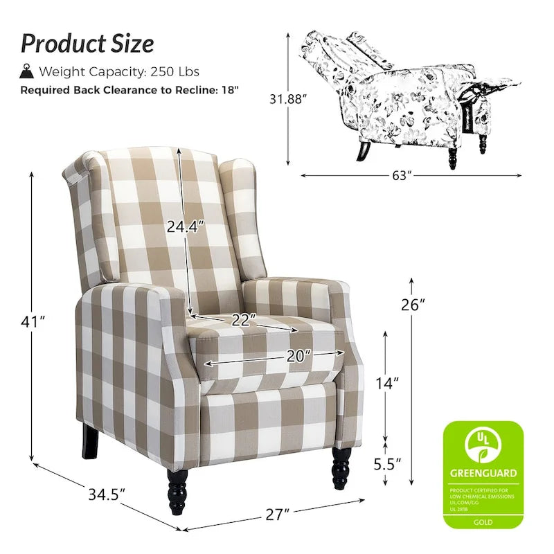 Manueller Mid-Century-Modern-Relaxsessel mit Rückstellfunktion und Ohrensesseldesign