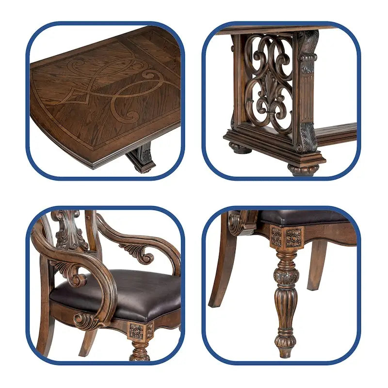 9-teiliges Esszimmer-Set mit Esstisch und Erweiterung, 2x Armlehnsesseln und 6x Stühlen