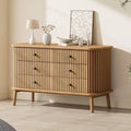 Kommode, horizontaler Schrank mit 6 Schubladen, schwarzen Griffen & Holzbeinen, Naturholz-Optik