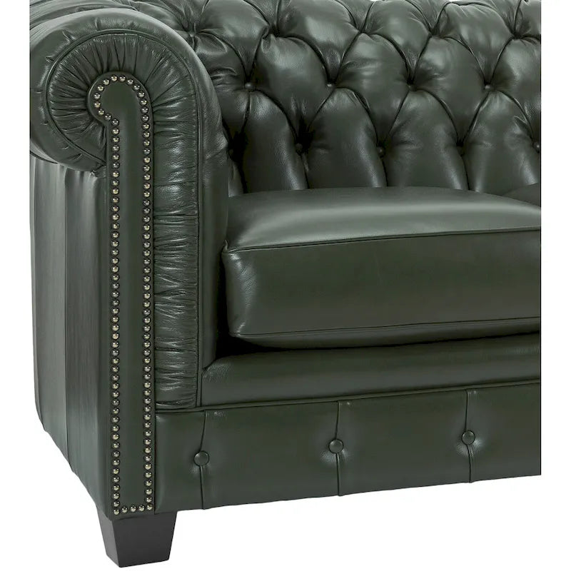 Hancock Chesterfield-Sofa mit Tufting aus genarbtem italienischem Leder – 79 H x 218 B x 102 T (cm)