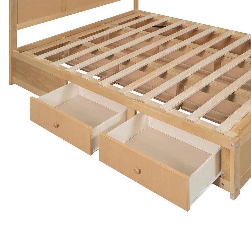 Holz-Plattformbett mit Stauraum und 2 Schubladen