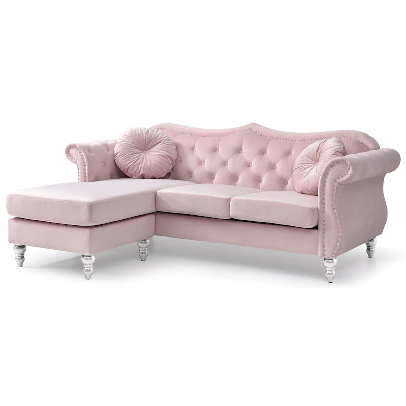 Hollywood-Samtsofa mit beidseitig montierbarer Chaiselongue