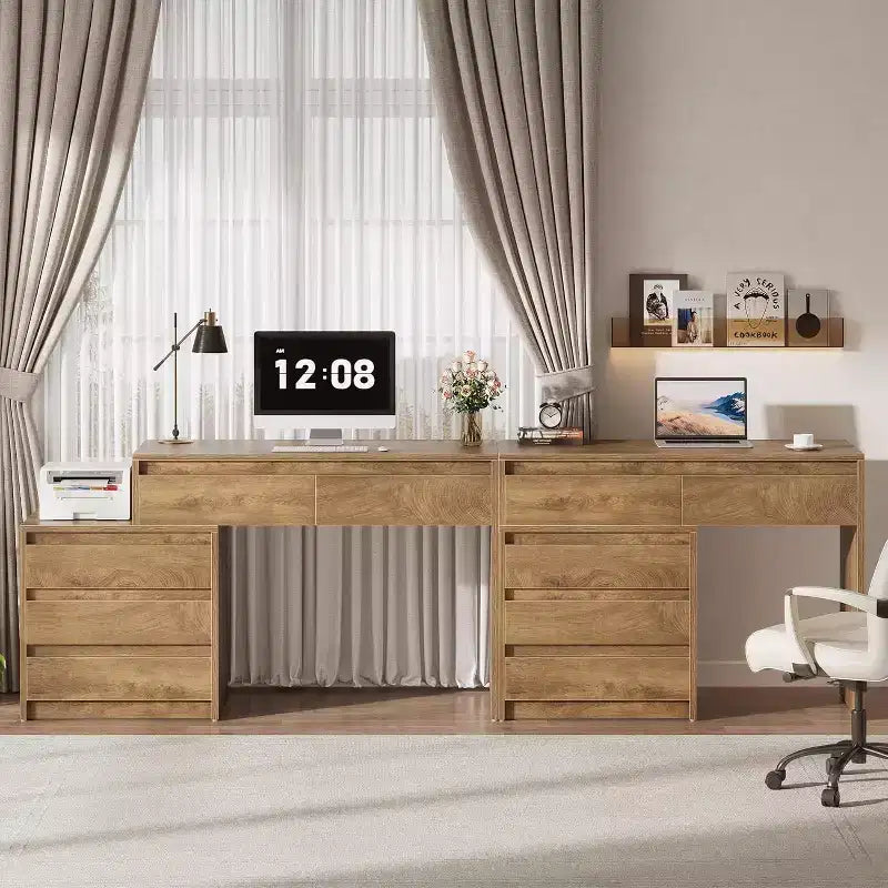 Lantine Computertisch mit 5 Schubladen, Holz-Cheftisch mit Aktenschrank und Druckerablage für Homeoffice und kleine Räume