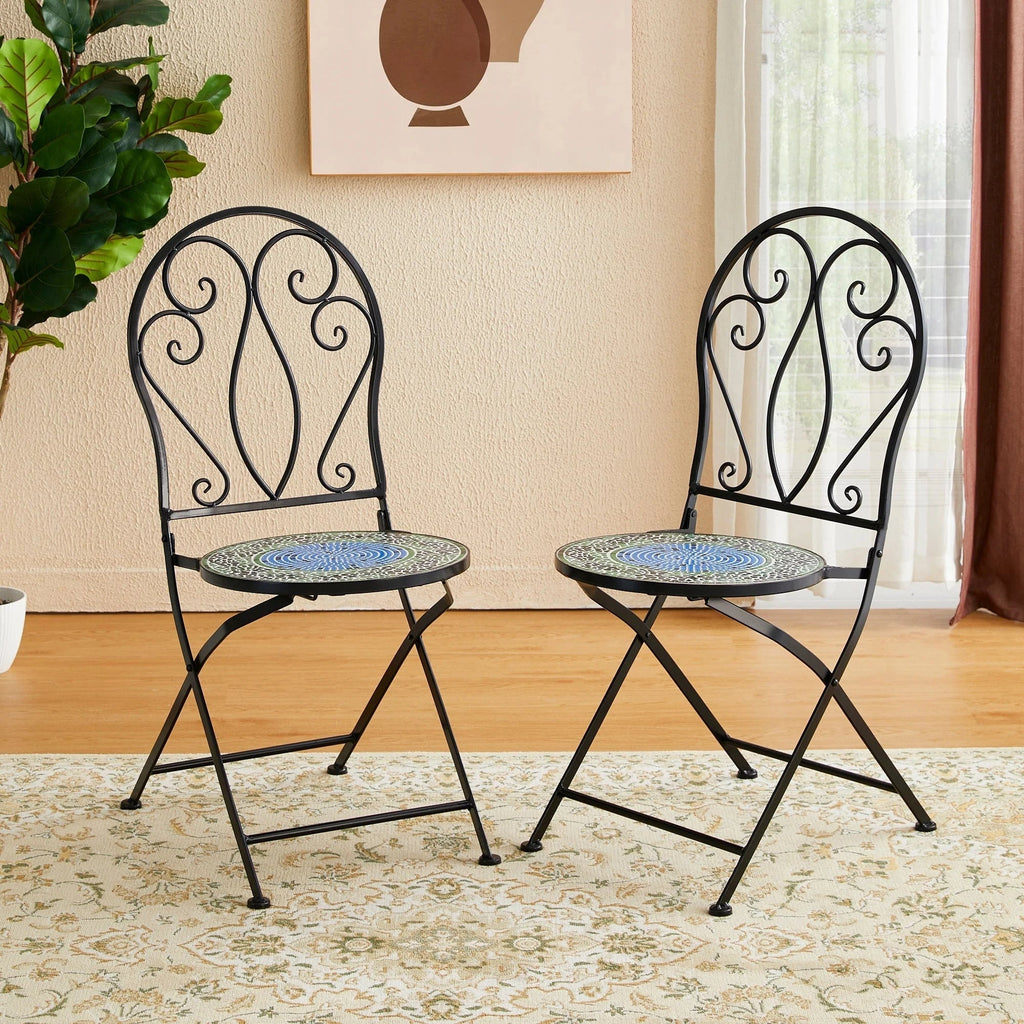 Glitzhome Klappbares Bistro-Set aus Metall für den Außenbereich, 3-teilig, Terrassentisch und Stühle