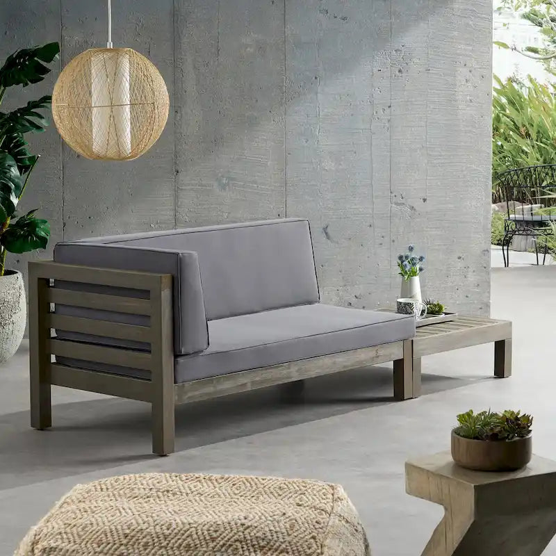Oana Gartenmöbel-Set aus Akazienholz mit linkem Armteil, bestehend aus 2-Sitzer-Sofa und Couchtisch, inklusive Sitzkissen, von Christopher Knight Home