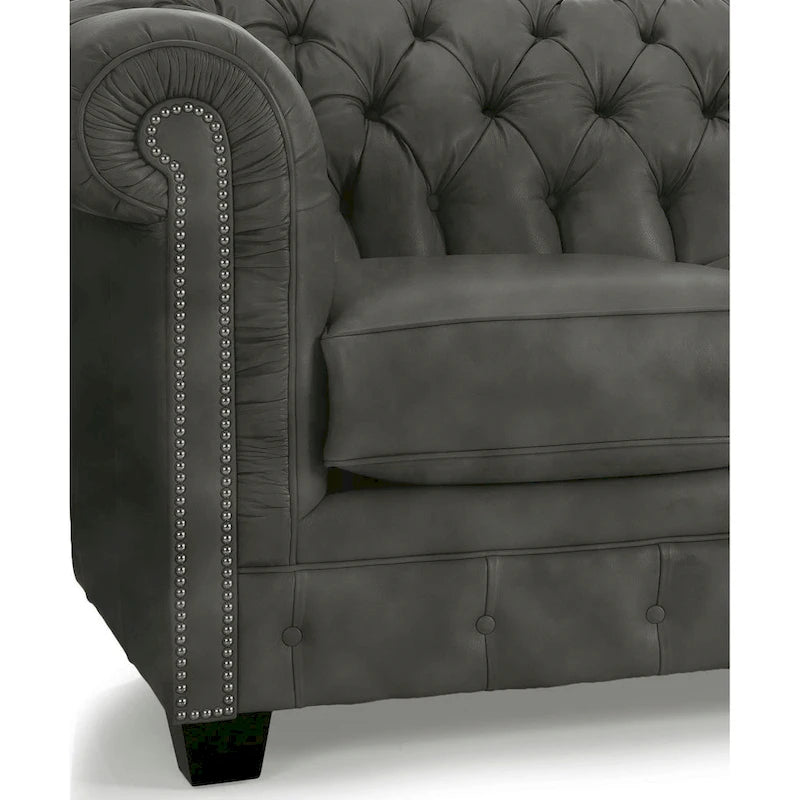 Hancock Chesterfield-Sofa mit Tufting aus genarbtem italienischem Leder – 79 H x 218 B x 102 T (cm)