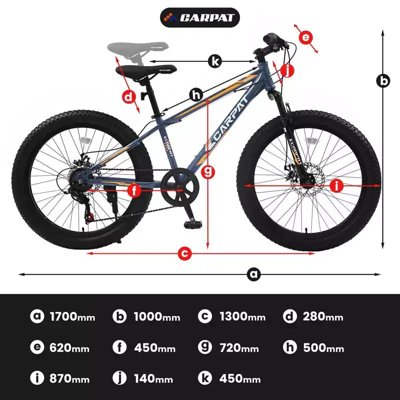 Okak 24-Zoll-Fatbike mit Vordergabel-Federung, 7-Gang-Mountainbike mit Scheibenbremsen und Rahmen aus kohlenstoffreichem Stahl, Trailbike für den täglichen Arbeitsweg