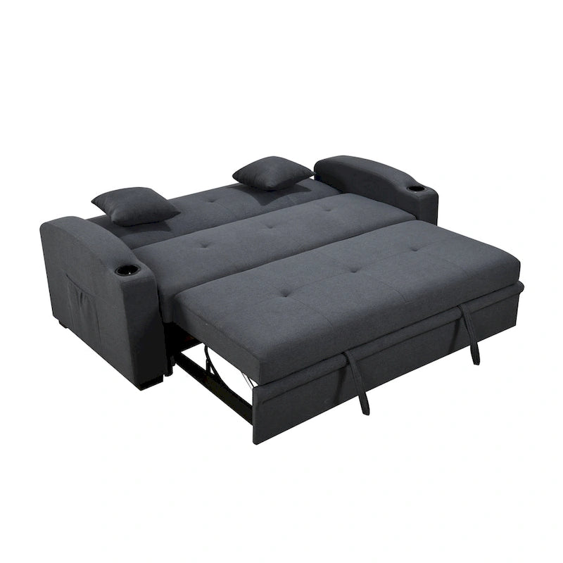 Roomfitters 75-Zoll modernes 3-in-1-Schlafsofa mit praktischem Ausziehbett, verstellbarer Rückenlehne, Getränkehaltern und Kissen