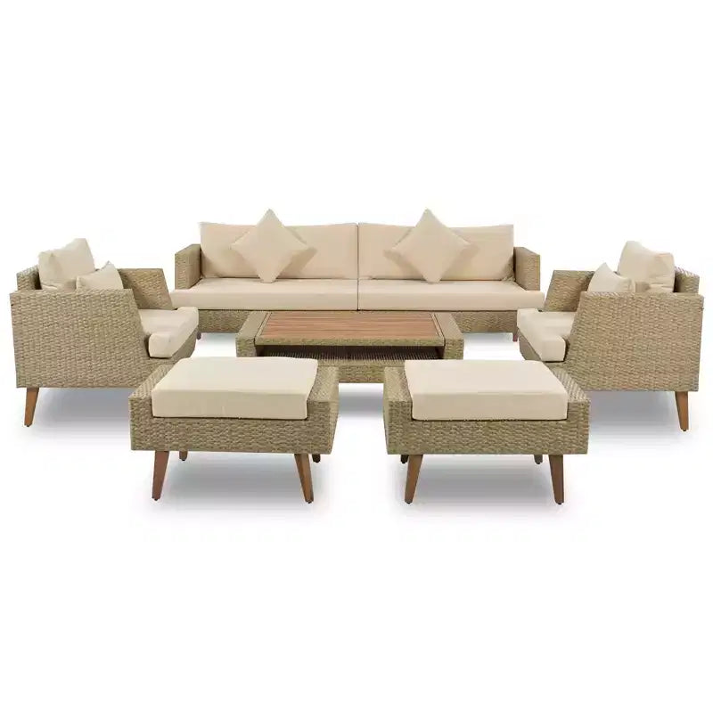 Whisen 6-teiliges Allwetter-PE-Geflecht-Sofaset, Outdoor-Rattan-Sofa mit Doppelkissen