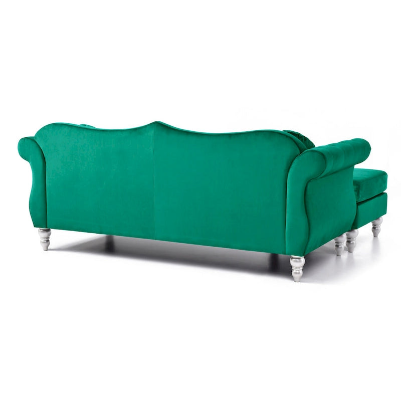 Hollywood-Samtsofa mit beidseitig montierbarer Chaiselongue