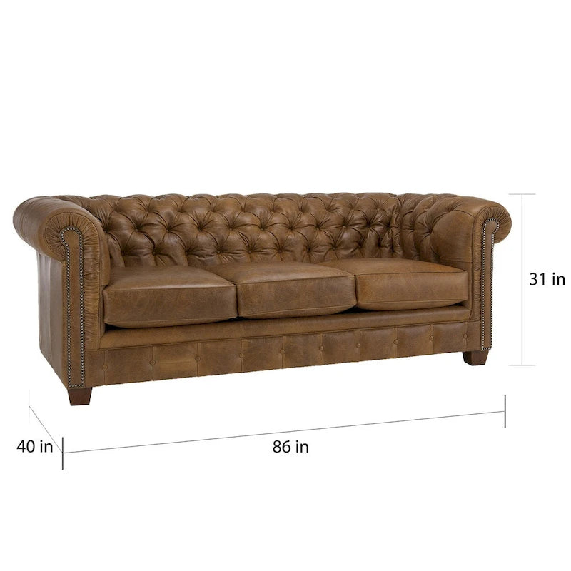 Hancock Chesterfield-Sofa mit Tufting aus genarbtem italienischem Leder – 79 H x 218 B x 102 T (cm)