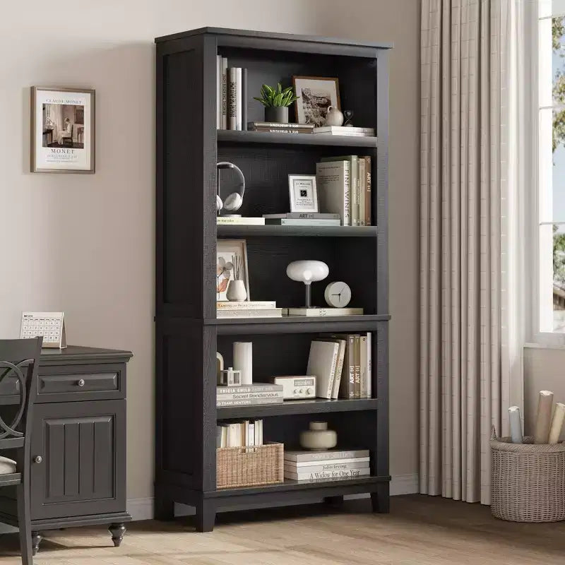 GustoWave 71 Zoll hohes Bücherregal mit verstellbaren Böden, 31,5 Zoll breit, Holzregal mit 5 Ebenen im Landhausstil, Vintage-Bücherregal