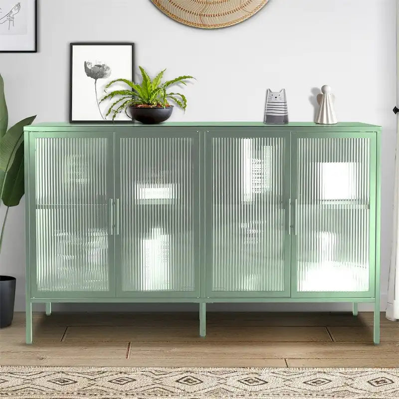 Stilvoller 4-türiger Vitrinenschrank aus gehärtetem Glas, 4 Glastüren, verstellbares Einlegeboden