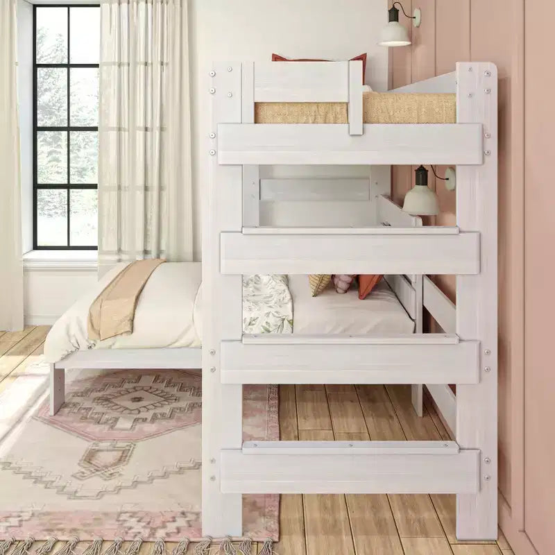 Max & Lily Etagenbett aus Massivholz im modernen Landhausstil, L-förmiger Bettrahmen mit zwei Einzelbetten für Kinder