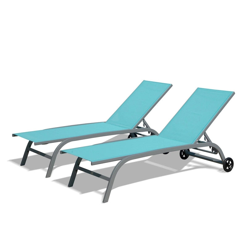 2er-Set Chaiselongues, Liegestühle mit Rollen und 5-fach verstellbarer Rückenlehne, Poolliegen (2 Liegestühle)
